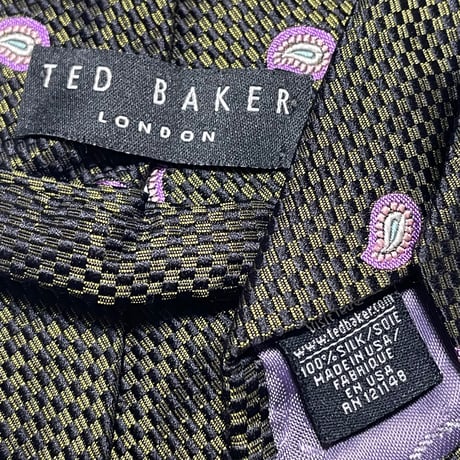 MADE IN USA製 TED BAKER LONDON ペイズリー柄シルクネクタイ カーキ