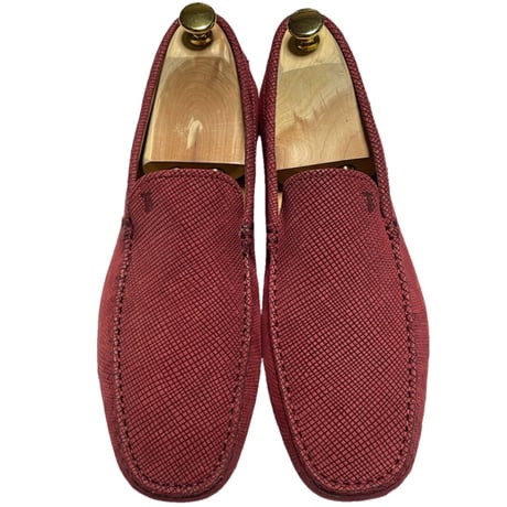 箱、専用袋付き MADE IN ITALY製 TOD'S 型押しレザードライビングシューズ レッド 9/28cmサイズ