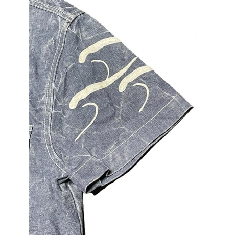 MADE IN ITALY製 ARMANI JEANS 半袖コットンリネンシャツ ライトインディゴ Lサイズ