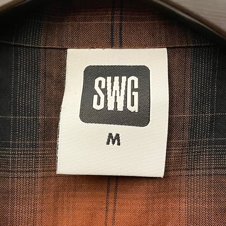 MADE IN JAPAN製 SWAGGER 半袖チェック開襟レーヨンシャツ オレンジ×ブラック Mサイズ