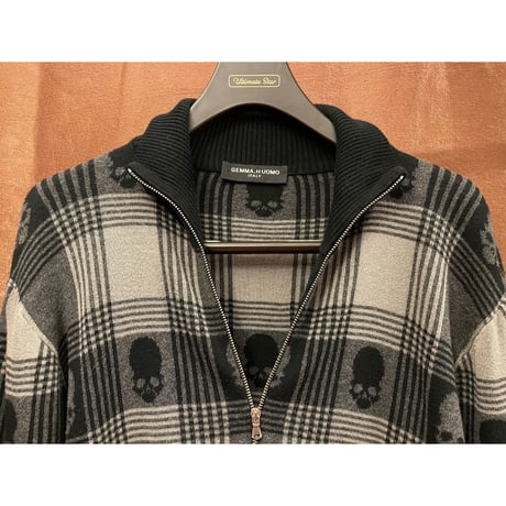 MADE IN ITALY製 GEMMA.H UOMO フルジップコットンカーディガン ブラック×グレー XLサイズ