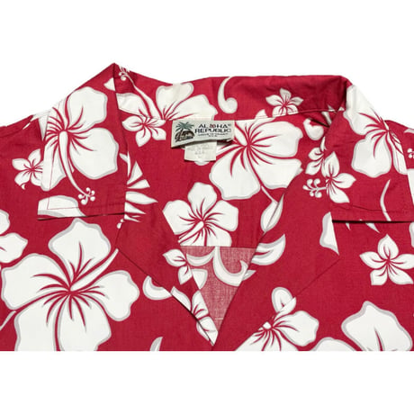 Made in Hawaii製 ALOHA REPUBLIC 花柄アロハシャツ レッド Lサイズ