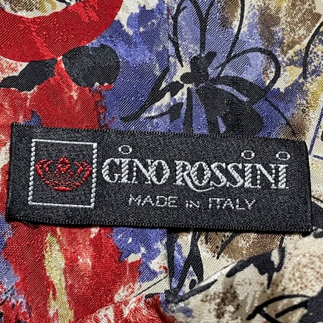 MADE IN ITALY製 GINO ROSSINI 総柄シルクネクタイ マルチカラー
