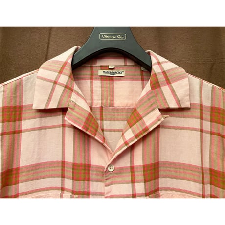 MADE IN PORTUGAL製 LEVI'S MADE & CRAFTED 半袖チェック柄開襟シャツ ピンク 1サイズ