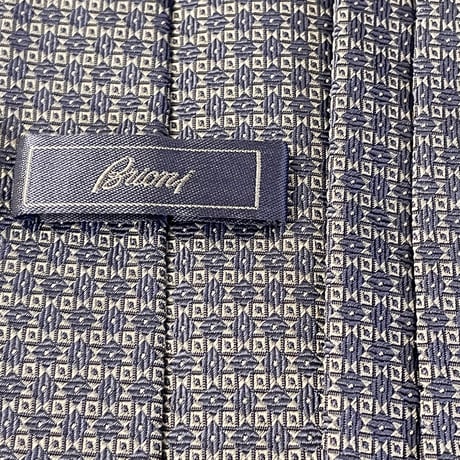 MADE IN ITALY製 Brioni HANDMADE ジャガード織り総柄シルクネクタイ ブルーグレー