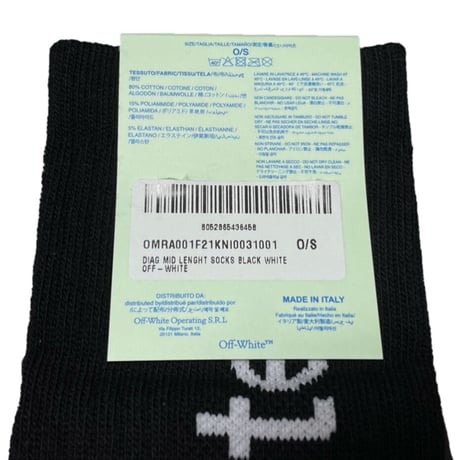 ★新品★ MADE IN ITALY製 2021-22FW OFF-WHITE ソックス DIAG MID LENGHT SOCKS BLACK WHITE OMRA001F21KNI0031001