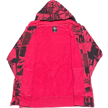 Stussy 総柄フルジップパーカー レッド Mサイズ