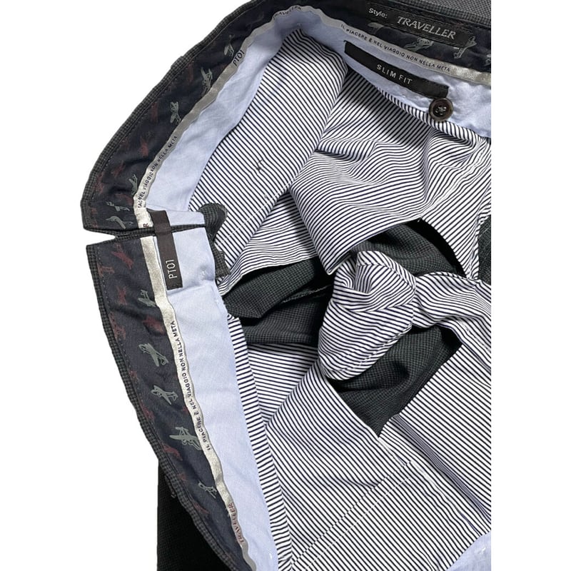 PT01 TRAVELLER Slim Fit 千鳥格子スラックス チャコールグレー