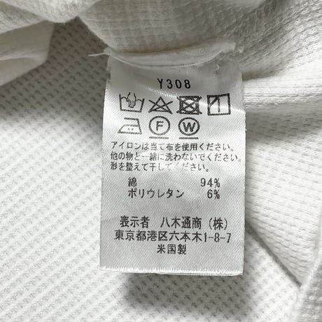 ▲訳あり商品▲ MADE IN USA製 three dots サーマル地ヘンリーネック半袖Tシャツ ホワイト Sサイズ