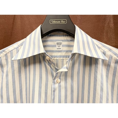 【SHIPS取り扱い】MADE IN ITALY製 GRIFONI SARTORIA CUCITA PER SHIPS 長袖ストライプシャツ ホワイト×サックスブルー 39-15 1/2サイズ