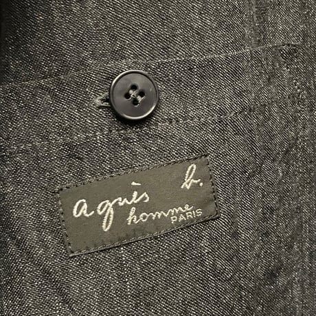 MADE IN FRANCE製 agnès b. リネンテーラードジャケット チャコールグレー 44サイズ