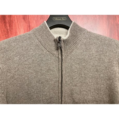 MADE IN ITALY製 PULL LOVE フルジップウールナイロンカーディガン ブラウン Sサイズ