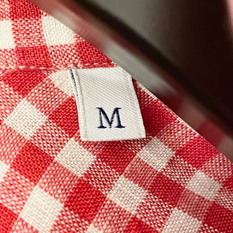 MADE IN ITALY製 ORIAN Slim Fit 長袖ギンガムチェック柄ボタンダウンリネンシャツ レッド Mサイズ
