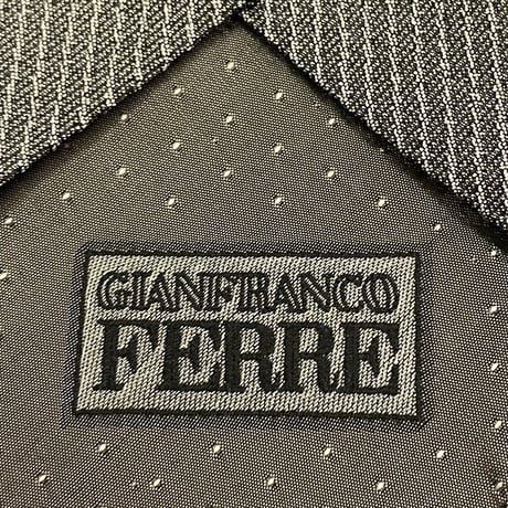 MADE IN ITALY製 GIANFRANCO FERRE ストライプ柄シルクウールネクタイ シルバーグレー