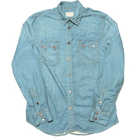オーガニックコットン使用 nudie Jeans 長袖ダンガリーウエスタンシャツ ライトインディゴ Sサイズ