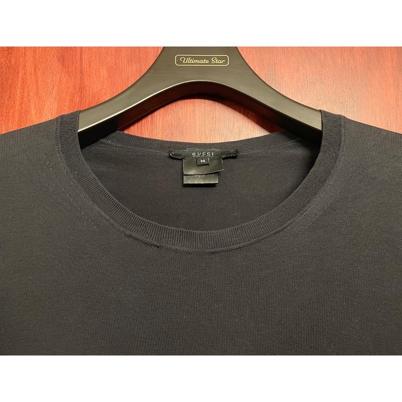 MADE IN ITALY製 GUCCI クルーネックコットンセーター ブラック 50 