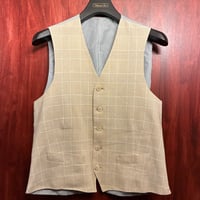 MADE IN ITALY製 eidos チェック柄 ウールリネンコットン ジレベスト ベージュ 46サイズ