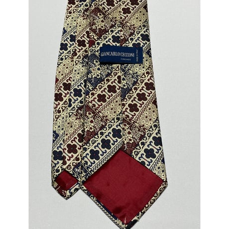 GIANCARLO CECCONI 総柄シルクネクタイ ワイン×ネイビー イタリア製