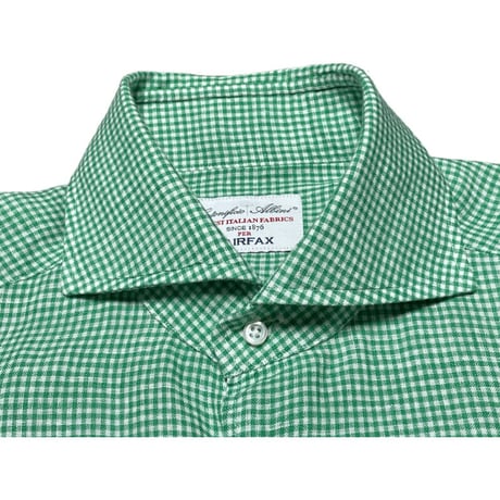 MADE IN ITALY製Cotonificio Albini生地使用 MADE IN JAPAN製 FAIRFAX 長袖ギンガムチェック柄リネンシャツ グリーン Mサイズ
