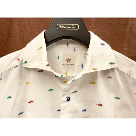 MADE IN ITALY製 ALTEMFLOWER スニーカー柄長袖シャツ ホワイト 38サイズ