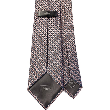 MADE IN ITALY製 Brioni HANDMADE ジャガード織り総柄シルクネクタイ ピンク×ブルー