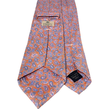 MADE IN ITALY製 LUIGI BORRELLI ペイズリー柄シルクネクタイ オレンジ×パープル