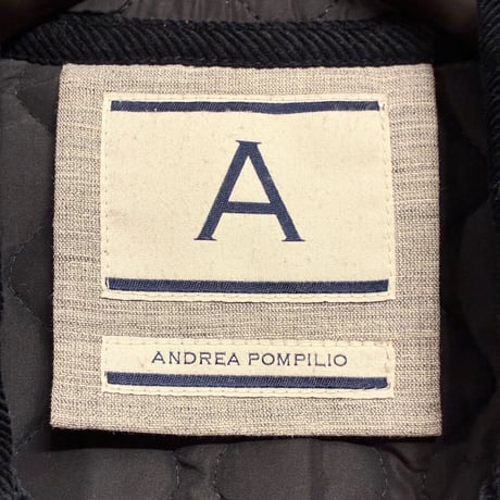 MADE IN ITALY製 ANDREA POMPILIO レザーコンビ 中綿キルティングジャケット ブラック×ブラウン 46サイズ