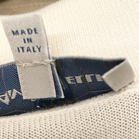 【BARNEYS NEW YORK 取り扱い】 MADE IN ITALY製 AVON CELLI 半袖ボーダー柄ニットポロシャツ ホワイト 48サイズ