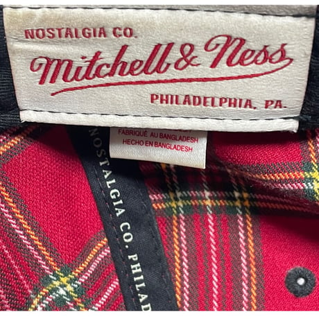 mitchell & ness NHL CHICAGO BLACK HAWKS VINTAGE チェック柄生地スナップバックキャップ 赤チェック Fサイズ