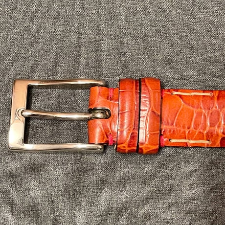HANDMADE IN ITALY製 Giorgio Zoni 型押しハンドメイドレザーベルト レッドブラウン 75サイズ