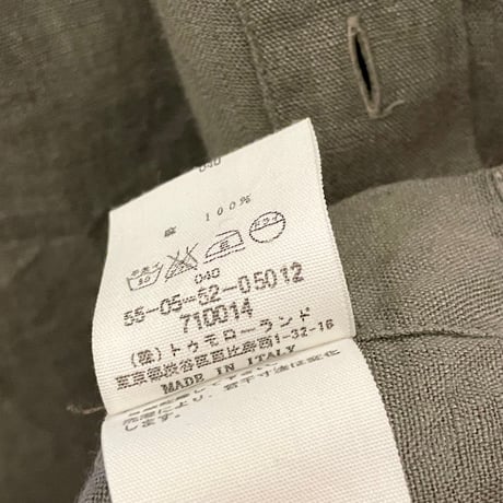 【TOMORROWLAND 取り扱い】 MADE IN ITALY製 120% lino バック刺繍入り半袖リネンシャツ カーキ Sサイズ