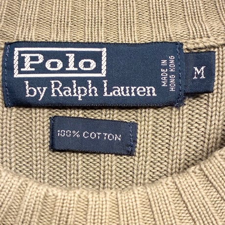 レア MADE IN HONG KONG製 90s インパクト21製 Polo by Ralph Lauren ミリタリーコットンセーター オリーブ Mサイズ