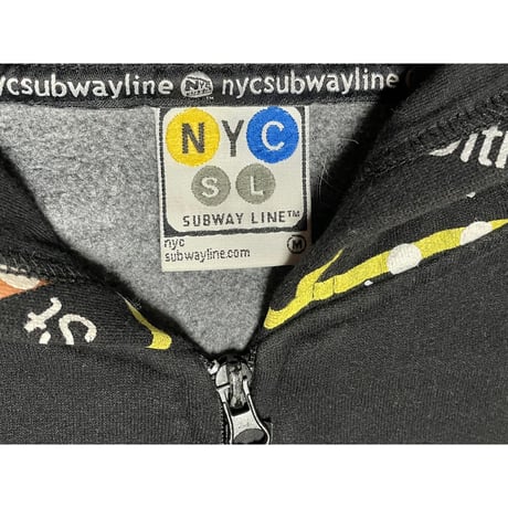 NYC SUBWAY LINE オーバーサイズ裏起毛フルジップパーカー ブラック Mサイズ