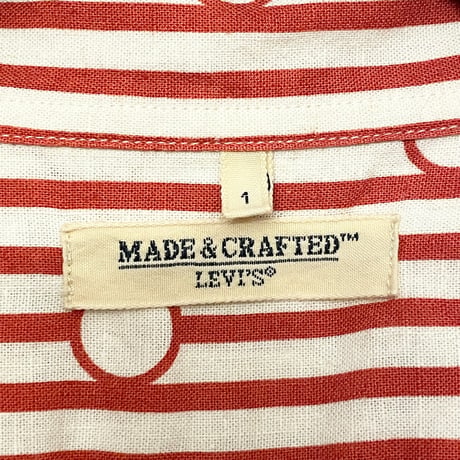 MADE IN PORTUGAL製 LEVI'S MADE & CRAFTED 半袖ストライプドット柄ボタンダウンシャツ レッド×ホワイト 1サイズ
