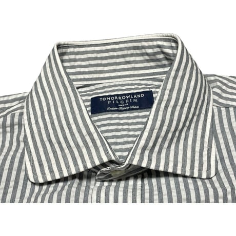 ☆タグ付き新古品☆ MADE IN JAPAN製 TOMORROWLAND PILGRIM シアサッカーストライプ柄長袖シャツ グレー Sサイズ