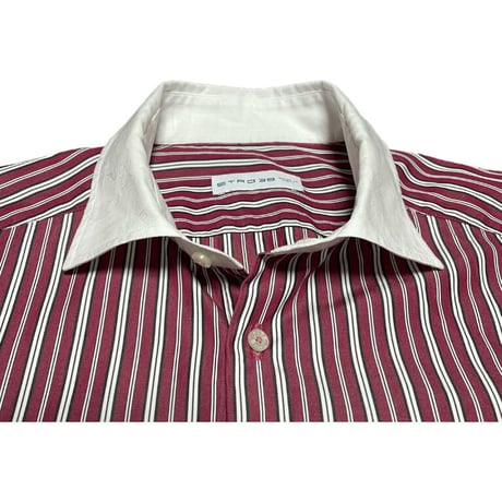 MADE IN ITALY製 ETRO クレリック長袖ストライプシャツ ワイン 39サイズ