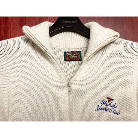 MADE IN USA製 90s ALPS Waikiki Yacht Club フルジップカーディガン ホワイト Mサイズ