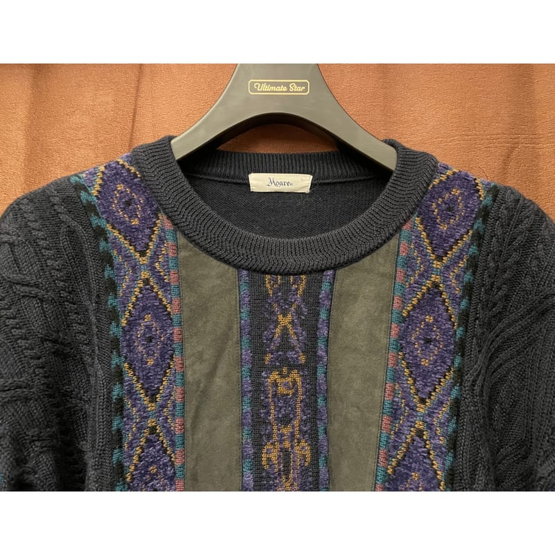 MADE IN JAPAN製 Moare 総柄3Dウールセーター ネイビー Lサイズ | Ul