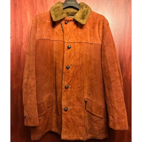 THIS IS A GENUINE LEATHER 本革 スウェードレザー ムートンコート オレンジブラウン 42サイズ