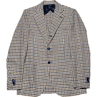 【BARNEYS NEWYORK 取り扱い】 MADE IN ITALY製 PARTHENOPE NAPOLI ウールシルクリネン混紡 チェック柄テーラードジャケット マルチカラー 48サイズ