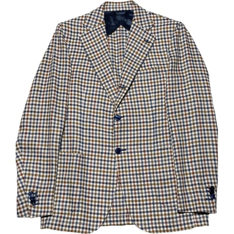 【BARNEYS NEWYORK 取り扱い】 MADE IN ITALY製 PARTHENOPE NAPOLI ウールシルクリネン混紡 チェック柄テーラードジャケット マルチカラー 48サイズ