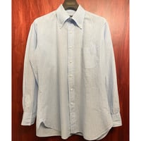 ▲訳あり商品▲ MADE IN JAPAN製 BARNEYS NEWYORK ストライプ柄 長袖ボタンダウンコットンリネンシャツ ライトブルー Mサイズ