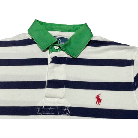 Polo by Ralph Lauren CUSTOM FIT ボーダー柄半袖ポロシャツ ホワイト×ネイビー Mサイズ