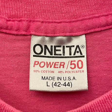 希少 MADE IN USA製 80s～90s ONEITA POWER/50 プリントTシャツ ピンク Lサイズ