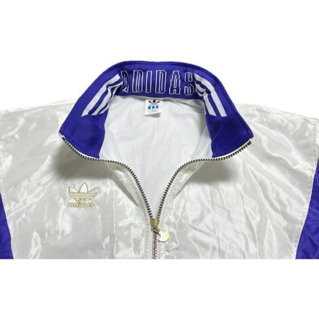 DESCENTE製 80~90s adidas フード付きフルジップナイロンジャケット ホワイト Lサイズ