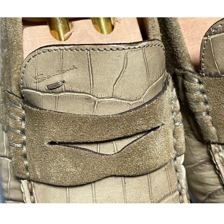 MADE IN ITALY製 SANTONI クロコ型押しローファー ベージュ 7 1/2サイズ