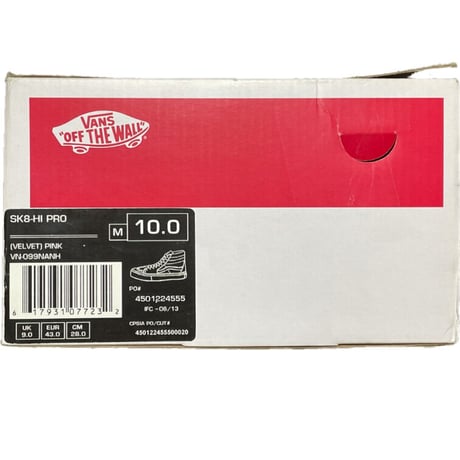 箱付き Supreme 2013 Fall/Winter Collection SUPREME×VANS SK8-HI PRO ベルベットハイカットスニーカー ブラック×ピンク US10/28cm
