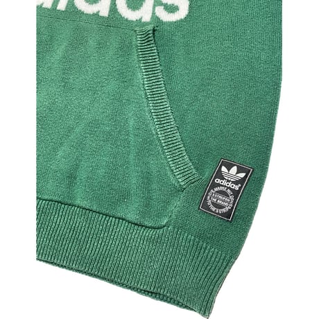 adidas ロゴ入りプルオーバーニットパーカー グリーン Sサイズ