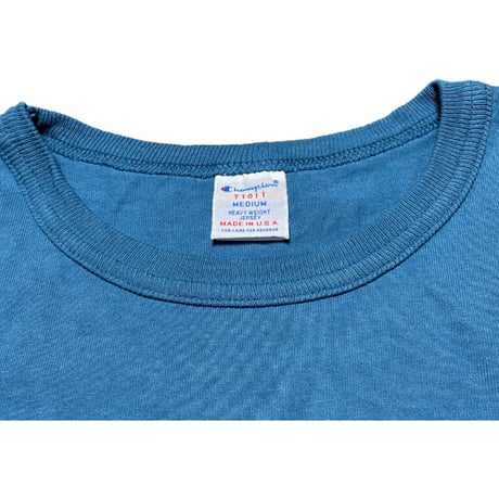 MADE IN USA製 Champion T1011 ヘビーウェイトポケット無し半袖Tシャツ ブルーグリーン Mサイズ