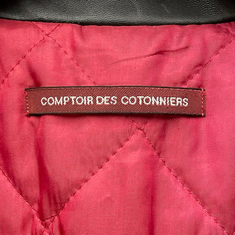 MADE IN ROMANIA製 COMPTOIR DES COTONNIERS ラムレザー切り替えライダースジャケット レッド×ブラック 34サイズ